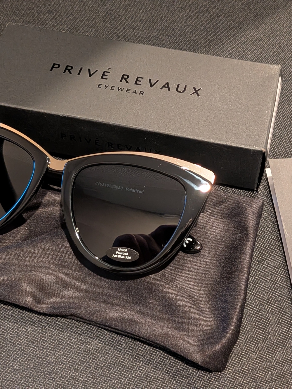 PRIVE REVAUX Black Cat-Eye Sunglasses with Silver Bridge - Picture 2 of 5